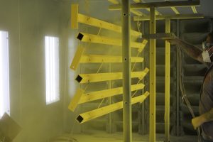 SpaceGuard Finishing Solutions Powder Coating Batch Booth Yellow Posts