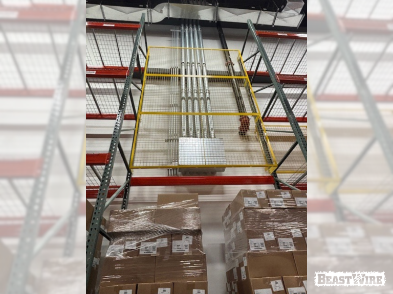 BeastWire® Pallet Rack Backing panels installed to shield exposed utilities.