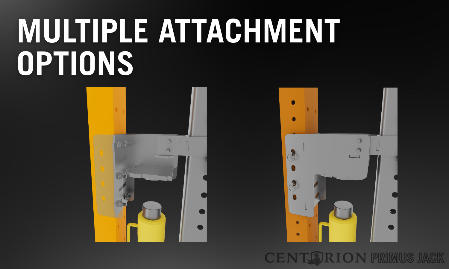 Centurion™ Primus Jack | Multiple Attachment Styles
Bolt to the jack head and align with teardrop holes for tool-free use, or remove for direct bolting or side-pin attachment to other upright styles.