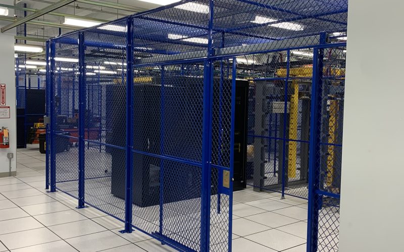 FordLogan Data Center Cage with Open Slide Door - Blue - SpaceGuard Products