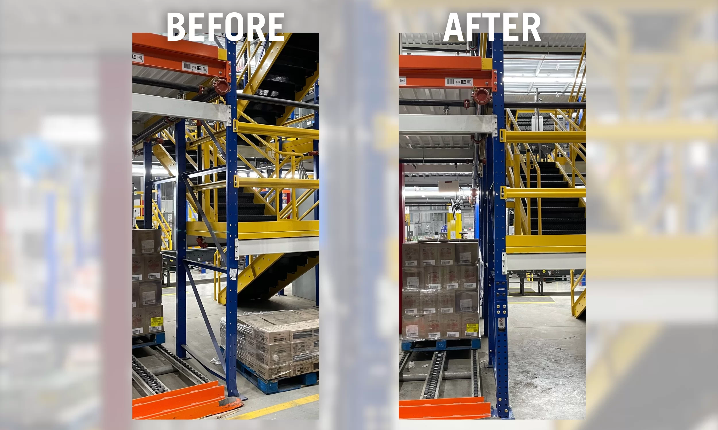 Centurion™ Mid Guard - Mezzanine Upright Repair Before & After