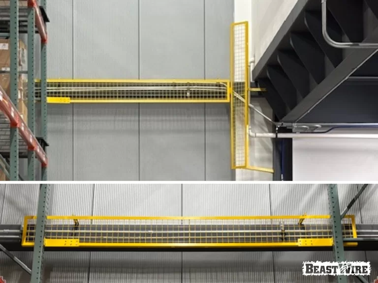 BeastWire® Pallet Rack Backing panels installed to shield exposed utilities.